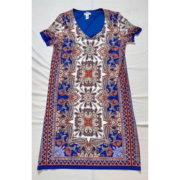 London Times Dresses & Skirts - London Times Blue and Orange Patterned Midi Dress